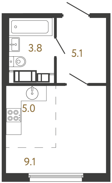Студия №109 в ЖК Гений - 23 м²  - №2