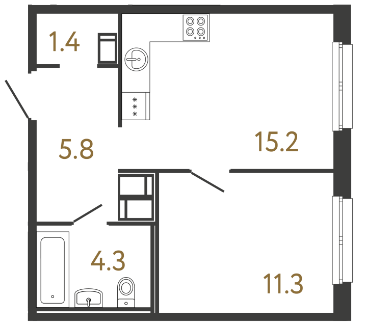 Однокомнатная квартира №259 в ЖК Передвижники - 38 м²  - №2