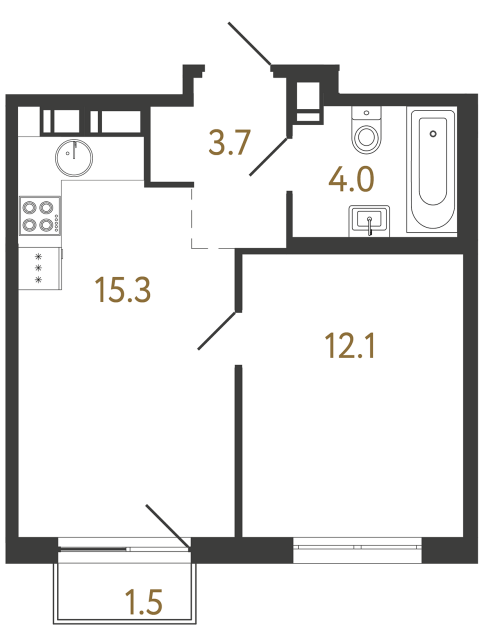 Однокомнатная квартира №192 в ЖК Струны - 35.1 м²  - №2