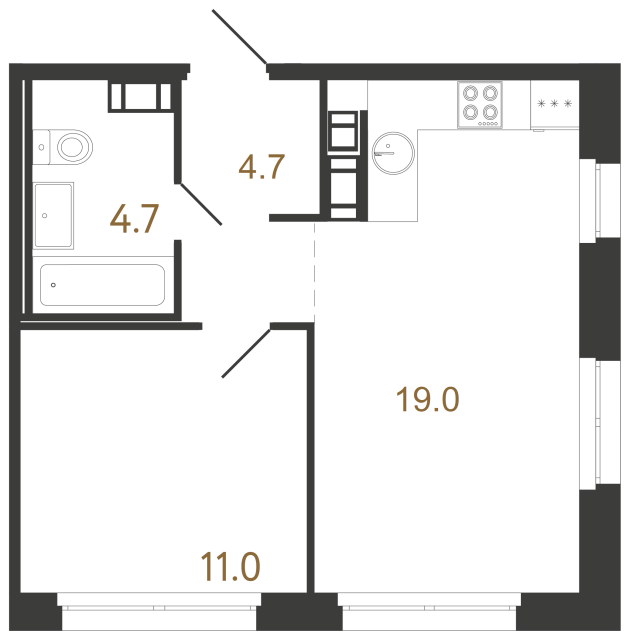 Однокомнатная квартира №82 в ЖК Куинджи - 39.4 м²  - №2