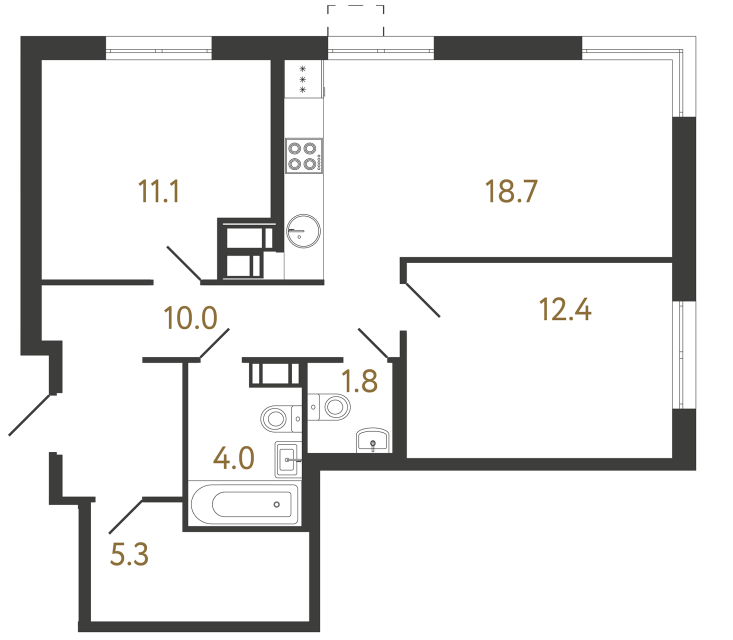 Двухкомнатная квартира №120 в ЖК Струны - 63.3 м²  - №2