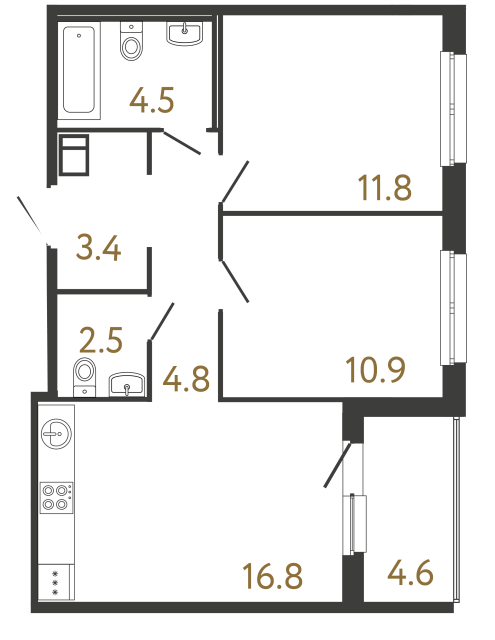 Двухкомнатная квартира №297 в ЖК Передвижники - 54.7 м²  - №2