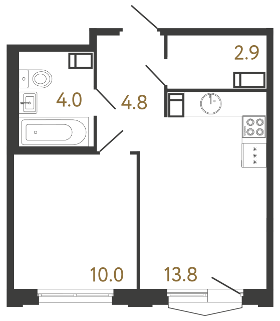 Однокомнатная квартира №776 в ЖК Струны 2 оч. - 35.5 м²  - №2