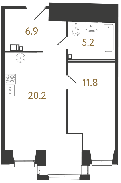 Однокомнатные апартаменты №6 в ЖК Светоч - 44.1 м²  - №2