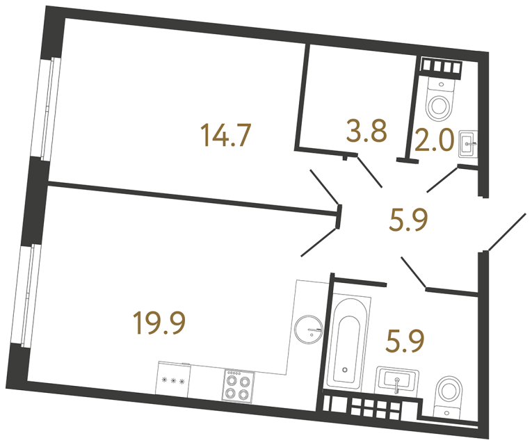 Однокомнатная квартира №189 в ЖК Визионер - 52.2 м²  - №2