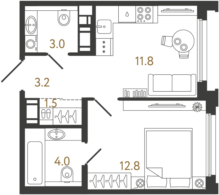 Однокомнатная квартира №773 в ЖК Гений - 36.3 м²