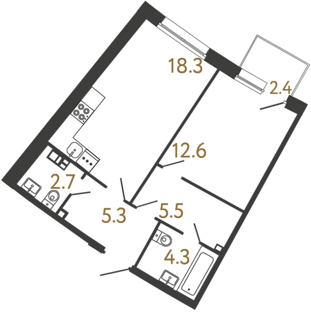 Однокомнатная квартира №81 в ЖК Цвет Зеленогорска - 48.7 м²  - №2