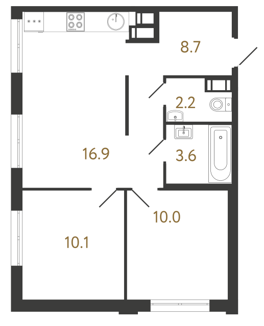 Двухкомнатная квартира №379 в ЖК Струны - 51.5 м²  - №2
