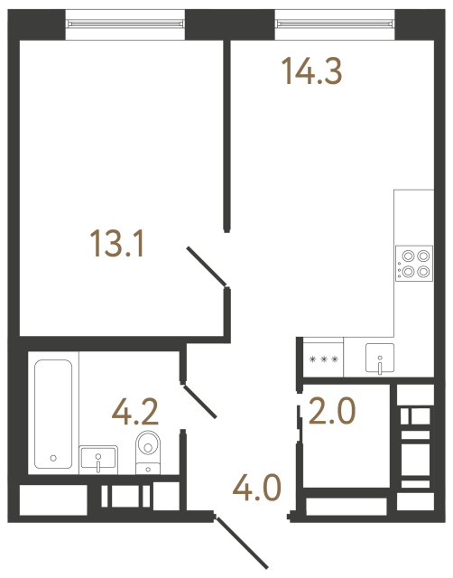 Однокомнатная квартира №212 в ЖК Передвижники 2 - 37.6 м²  - №2