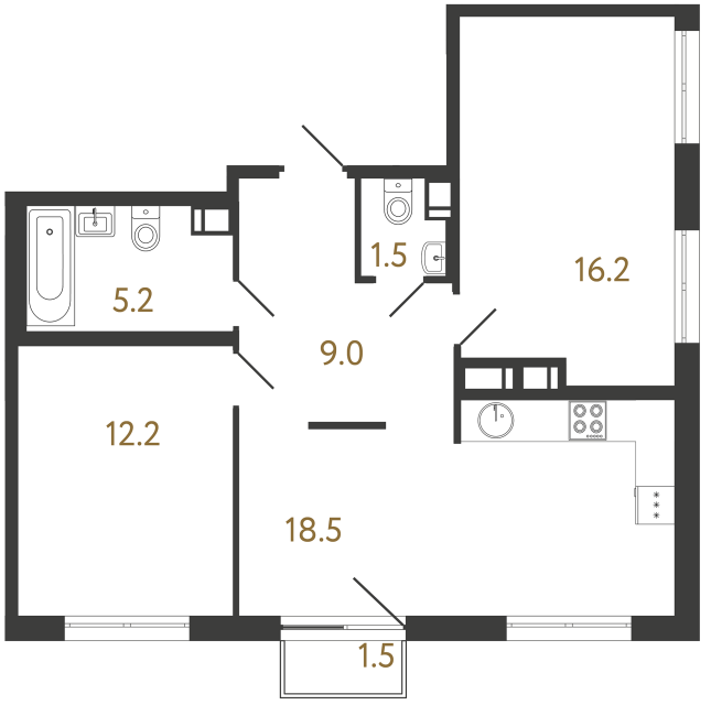 Двухкомнатная квартира №251 в ЖК Струны - 62.6 м²  - №2