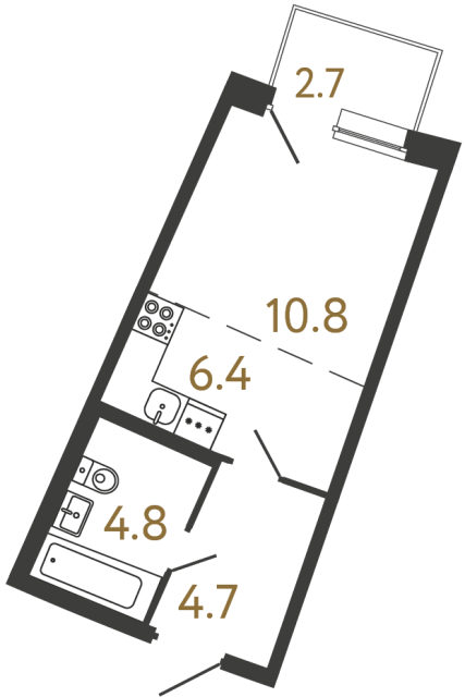Студия №71 в ЖК Цвет Зеленогорска - 26.7 м²  - №2