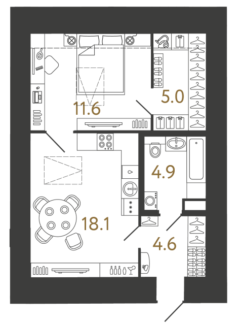 Однокомнатный номер №73 в ЖК Типография - 44.2 м²