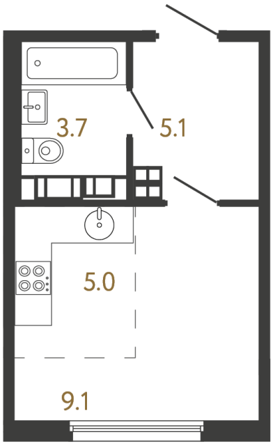 Студия №745 в ЖК Гений - 22.9 м²  - №2