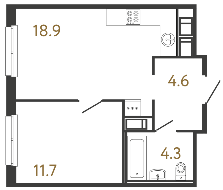 Однокомнатная квартира №341 в ЖК Передвижники - 39.5 м²  - №2