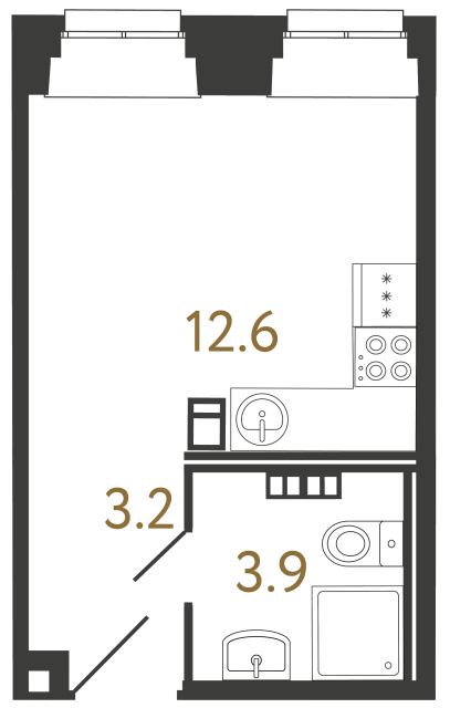 Апартаменты-студия №29 в ЖК Светоч - 19.7 м²  - №2