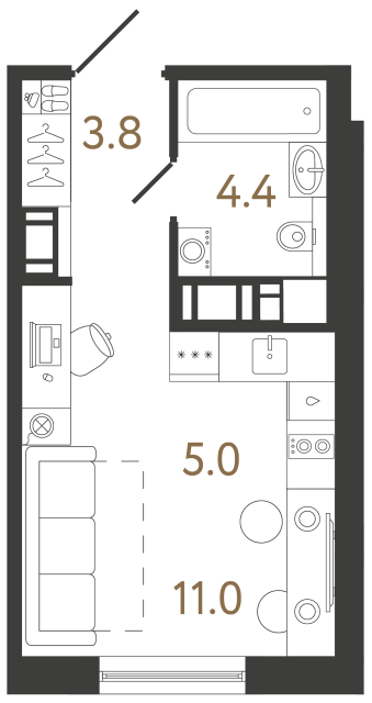 Студия №66 в ЖК Передвижники 2 - 24.2 м²