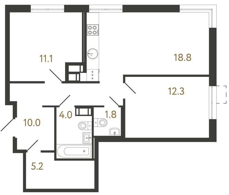 Двухкомнатная квартира №519 в ЖК Струны - 63.2 м²  - №2