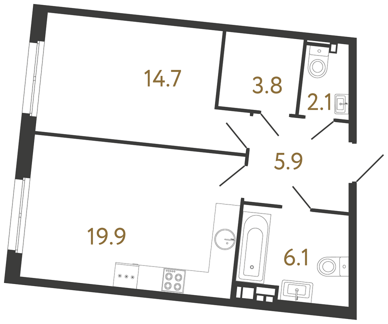 Однокомнатная квартира №171 в ЖК Визионер - 52.5 м²  - №2