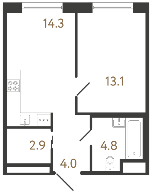 Однокомнатная квартира №149 в ЖК Передвижники 2 - 39.1 м²  - №2
