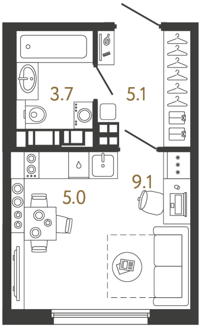 Студия №671 в ЖК Гений - 22.9 м²