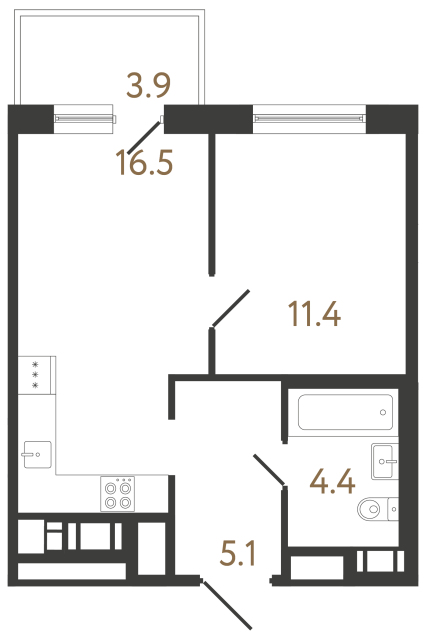 Однокомнатная квартира №366 в ЖК Передвижники 2 - 37.4 м²  - №2