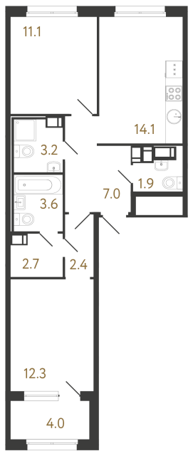 Двухкомнатная квартира №942 в ЖК Струны 2 оч. - 58.3 м²  - №2