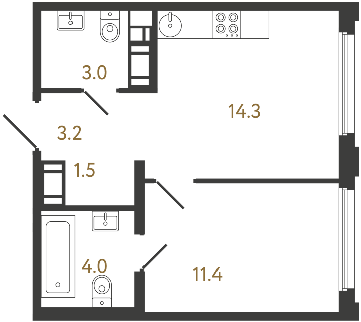 Однокомнатная квартира №765 в ЖК Гений - 37.4 м²  - №2