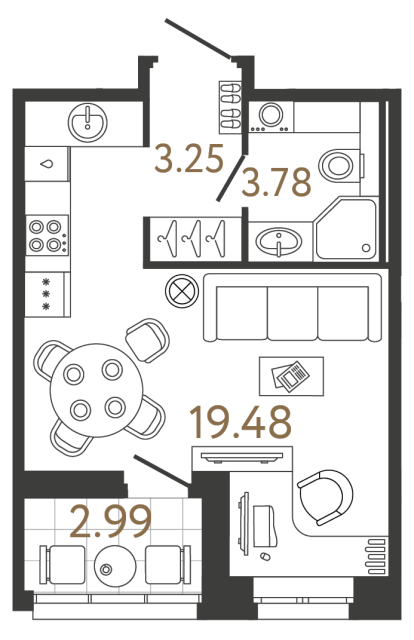 Студия №491 в ЖК Ultra City 3 - 26.51 м²
