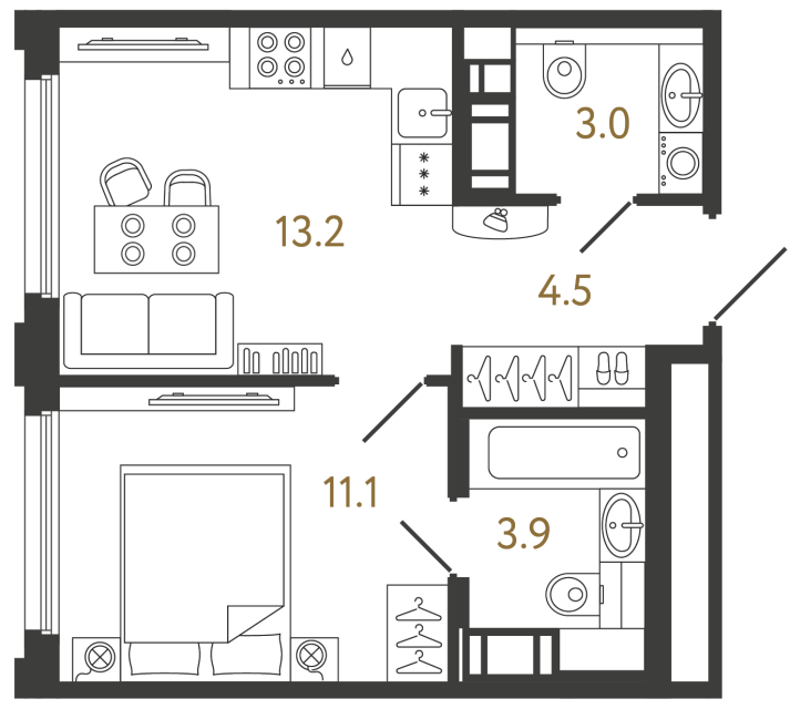 Однокомнатная квартира №215 в ЖК Гений - 35.7 м²
