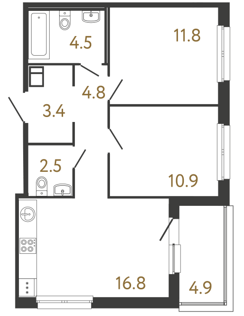Двухкомнатная квартира №332 в ЖК Передвижники - 54.7 м²  - №2