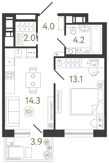 Однокомнатная квартира №129 в ЖК Передвижники 2 - 37.6 м²