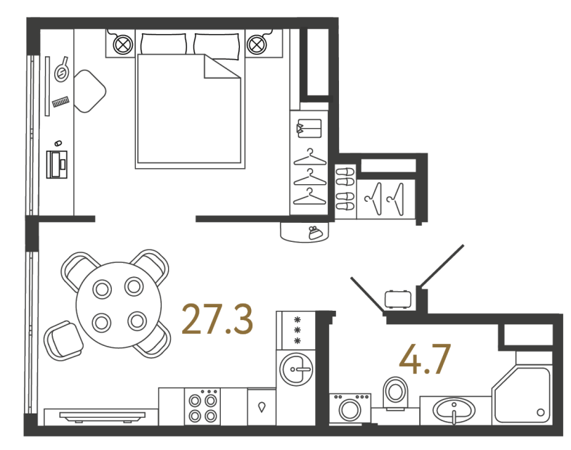 Однокомнатный номер №179 в ЖК Типография - 32 м²
