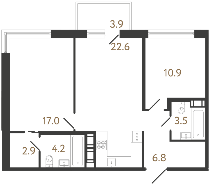 Двухкомнатная квартира №262 в ЖК Передвижники 2 - 67.9 м²  - №2