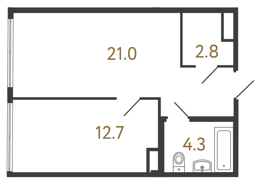 Однокомнатный номер №177 в ЖК Типография - 40.8 м²  - №2