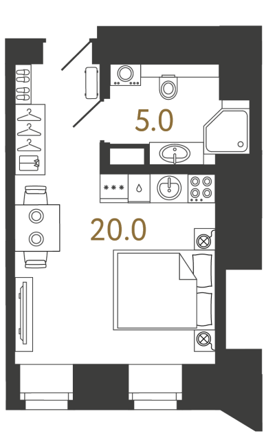 Однокомнатный номер №5 в ЖК Типография - 25 м²