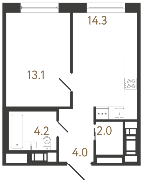 Однокомнатная квартира №33 в ЖК Передвижники 2 - 37.6 м²  - №2