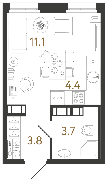Студия №510 в ЖК Куинджи - 23 м²
