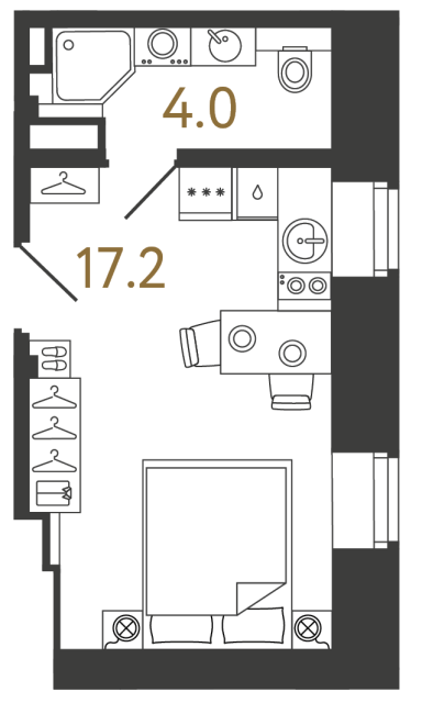 Однокомнатный номер №96 в ЖК Типография - 21.2 м²