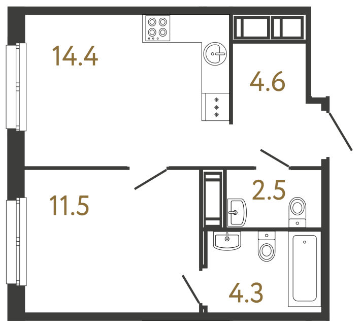 Однокомнатная квартира №77 в ЖК Передвижники - 37.3 м²  - №2