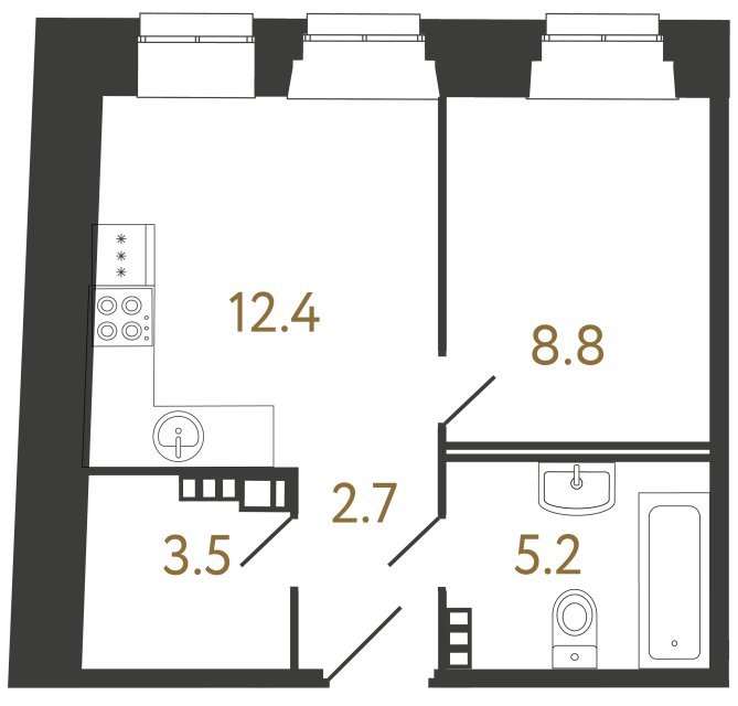 Однокомнатные апартаменты №28 в ЖК Светоч - 32.6 м²  - №2