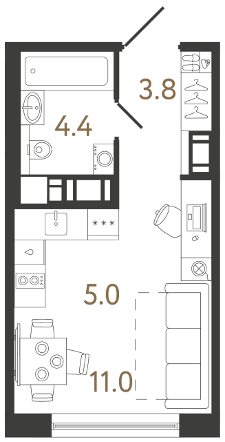 Студия №246 в ЖК Передвижники 2 - 24.2 м²