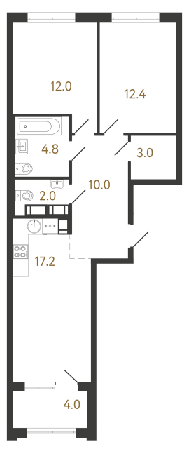 Двухкомнатная квартира №286 в ЖК Струны - 61.4 м²  - №2