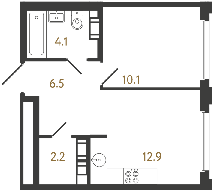 Однокомнатная квартира №970 в ЖК Гений - 35.8 м²  - №2