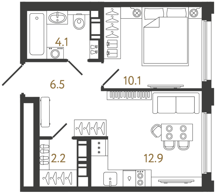 Однокомнатная квартира №970 в ЖК Гений - 35.8 м²