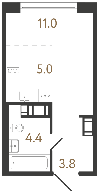Студия №332 в ЖК Передвижники 2 - 24.2 м²  - №2