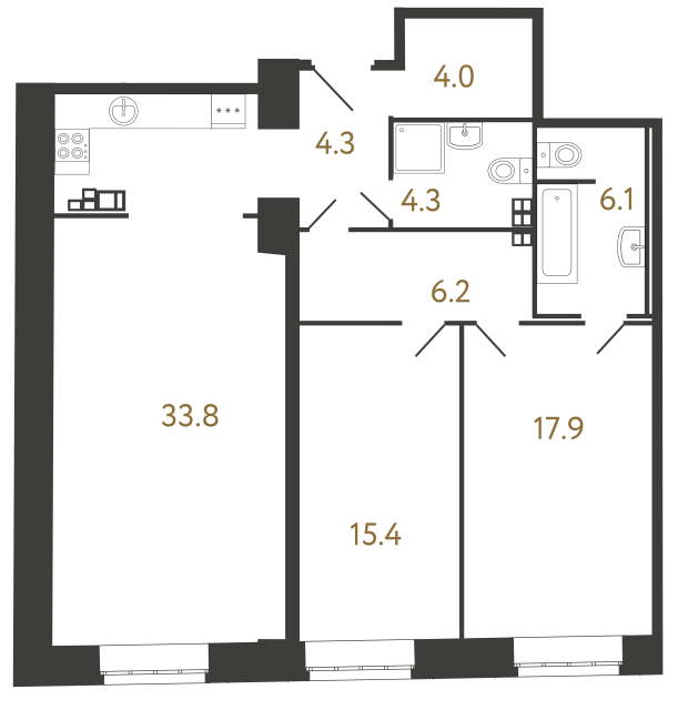 Двухкомнатные апартаменты №104 в ЖК Светоч - 92 м²  - №2