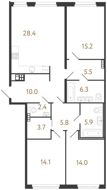 Трёхкомнатная квартира №25 в ЖК Визионер - 111.3 м²  - №2