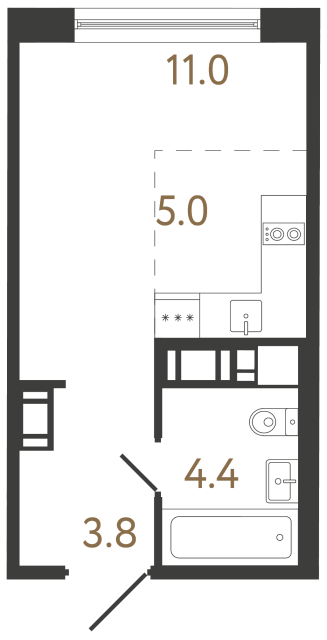 Студия №140 в ЖК Передвижники 2 - 24.2 м²  - №2