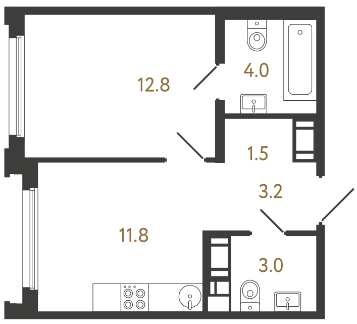 Однокомнатная квартира №305 в ЖК Гений - 36.3 м²  - №2