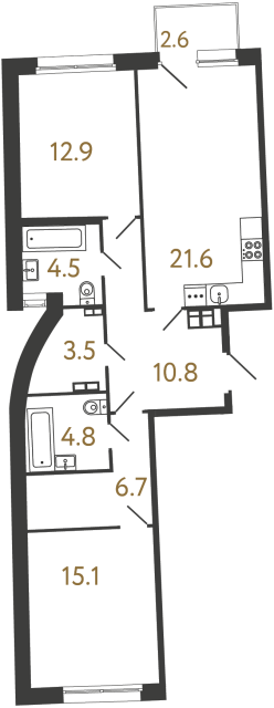 Двухкомнатная квартира №18 в ЖК Цвет Зеленогорска - 79.9 м²  - №2